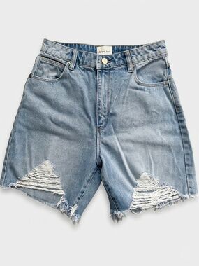 Abrand A Carrie Denim Short Distressed Raw Hem Relaxed Fit Loose Leg Sz28
